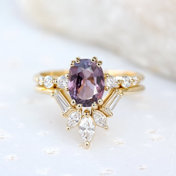 Unique Spinel & Diamonds Engagement Ring Set August | Etsy