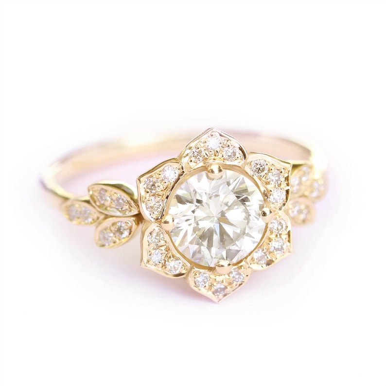 Buy Moissanite & Diamond Engagement Ring Lily Flower Gold Online in India Etsy