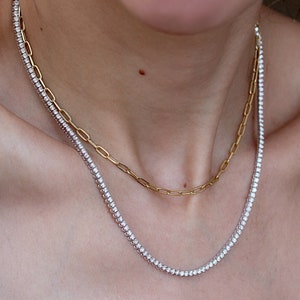 Diamond Tennis Necklace, Lab Diamond / Natural Diamond, 42cm, 14K White Gold, for a Wedding Bride Jewelry Set