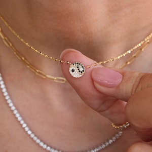 Yin and Yang Black and White Diamond Pendant Necklace, Gold Beads Chain Necklace, Infinity Knot Necklace, Gold Pendant, Handmade Jewelry