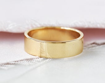 8mm Solid Gold Wide Wedding Ring, Solid Gold Cigar  Wedding Band, 14K / 18K Gold Ring, Unisex Gold Rings for Women Men and Women