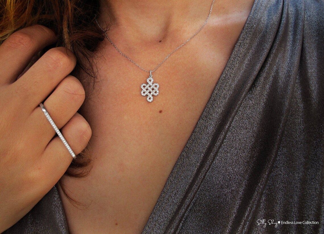 Endless Love Knot Diamond Necklace Gold & Diamonds Pendant Etsy