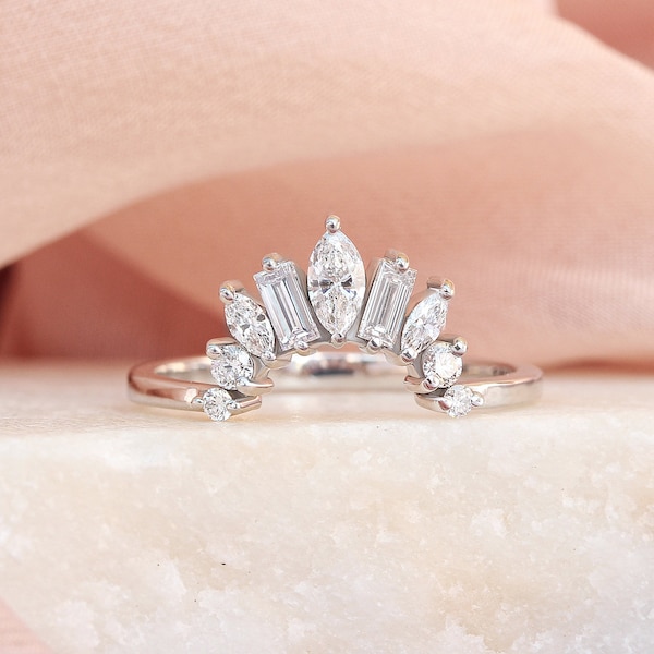 Curved Wedding Band Art Deco Etsy