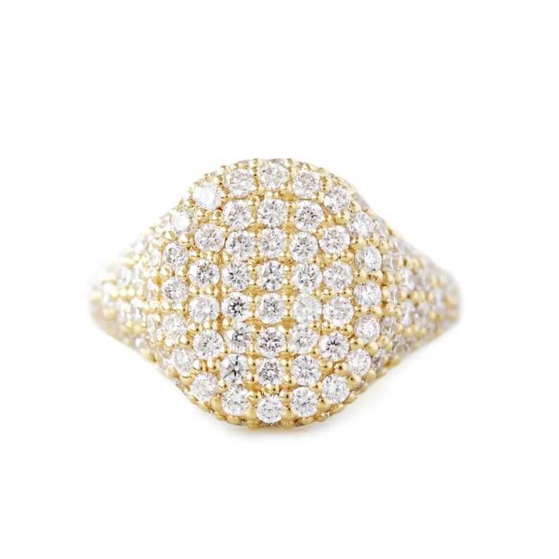 Genuine 14K Solid Gold Diamond Signet Ring, Pinky Ring, Pave Diamond Ring, Statement Jewelry, Gift for Her