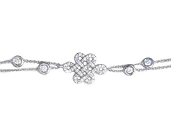 Endless Love Knot Diamond Strand Bracelet, Diamonds Bezel Station Chain. Infinity Love Knot Bracelet 0.80ct, 14K Solid Gold, Bridal Bracelet