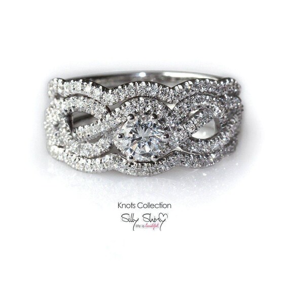 1.45 CT Art Deco Round Diamond Engagement Ring With Two Wedding Bands, Infinity Engagement Ring, Vintage Rings, Pave Diamond Ring