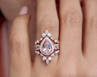 Private link for Gabe Pear Morganite Diamond Ring Set, 14K Rose Gold Bridal Jewelry