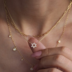 Magen David, Davidstern Diamant 10 mm Anhänger Gold Halskette Am Israel Chai, Judäische Schmuck, jüdischen Geschenk, Bat Mitzva, Ständer mit Israel.