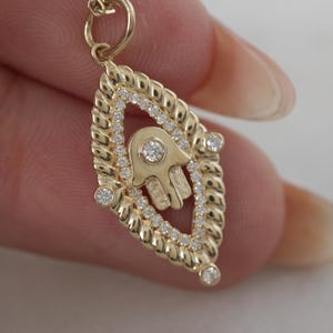 Hamsa Hand Gold & Diamond Necklace, 14k Gold Evil Eye Necklace, Protection Necklace Gold, Dainty Necklace, Hamsa Pendant Gift for Her