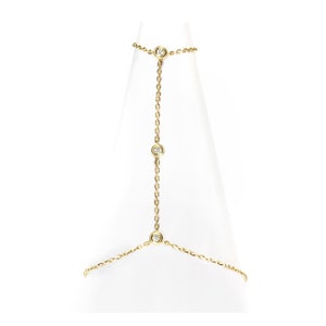 Hand Chain Diamonds Bezel Station, Gold & Diamonds Ring Bracelet Hand Chain - 14K Solid Gold, 0.18 Carat, Unique Hand Bracelet, Fine Jewelry