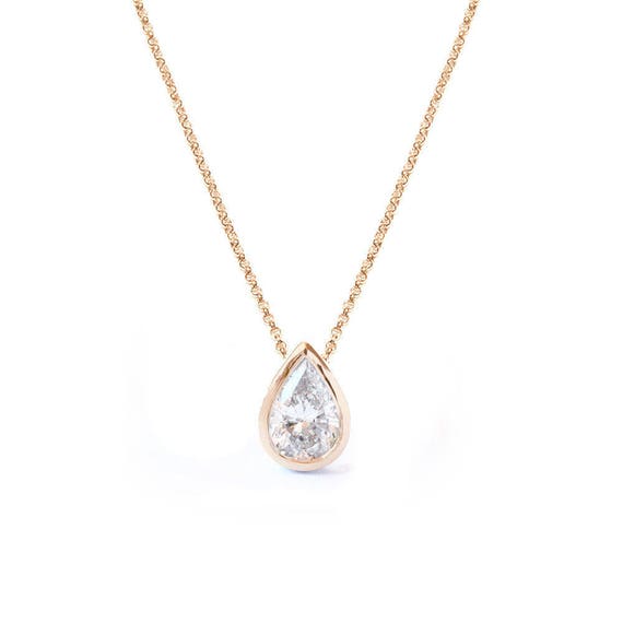 Pear Diamond Pendant Necklace Teardrop Bezel Setting Pear Diamond Pendant Necklace Teardrop Bezel Setting 14k Gold Minimal