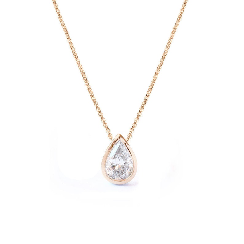 Pear Diamond Pendant Necklace Teardrop Bezel Setting Image 0