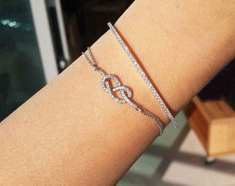 Infinity Knot Diamond Bracelet, Gold & Diamonds, Love Knot Diamond Bracelet, Endless Love Knot Unique Diamond Bracelet, Infinity Symbol