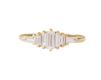 Baguette Diamonds Band, Alternative Engagement Ring, Geometric Ring, Minimalist Bridal Ring, 14K, 18K Yellow Gold, Elegant band - Adriana