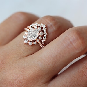 1.5ct Oval Real Diamond Halo Wedding Ring Set | 2-Ring Design with 0.75ct Accents | GIA Certified | Free Shipping & Engraving | Glory