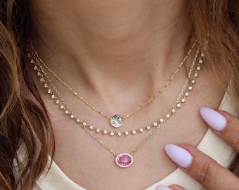 Dainty Gold Diamond Tennis Necklace for Women Anniversary Jewelry Gift, Everyday luxury