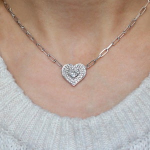 Hartketting, dameshart diamanten halo hanger ketting, dubbele halo, 14K / 18K massief gouden ketting, harthanger, hartdiamant