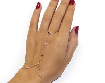 Gold Hand Chain Bracelet with Diamonds Fairy Bracelet, Fine Jewelry, Fashion Jewelry, Gift For Her, Natural Diamonds Bracelet, 14K Gold