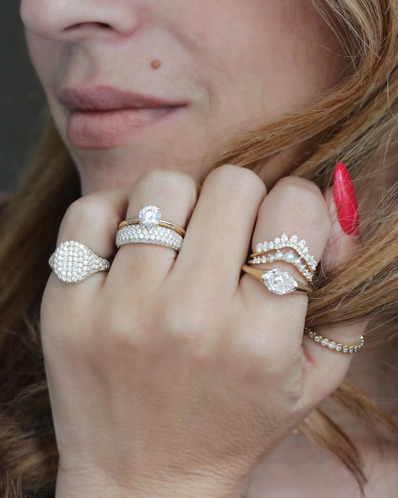 Genuine 14K Solid Gold Diamond Signet Ring, Pinky Ring, Pave Diamond Ring, Statement Jewelry, Gift for Her
