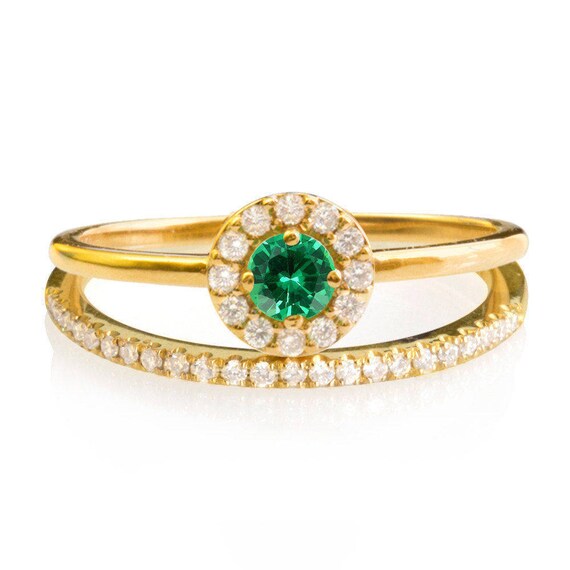 Emerald & Diamond Unique Wedding Rings Set Mini Diana Ring | Etsy