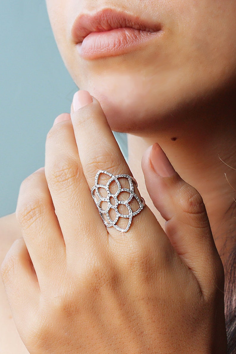 Dream Catcher Diamond Ring Diamond Pave Lace Ring Wide Etsy