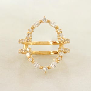 Unique Lab Grown Diamond Ring Enhancer, 14k Solid Gold Women&#39;s Wedding Engagement Ring Enhancer Wrap, Promise Ring Guard, Gift for Her