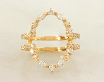 Realzador de anillo de diamantes cultivados en laboratorio, exclusivo, de oro macizo de 14 k para mujer, protector de anillo de compromiso, regalo para ella.