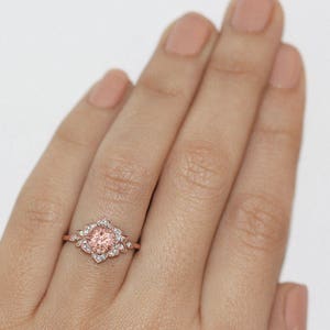 Morganite Engagement Ring, Vintage Lily Ring, Unique Engagement Ring, Leaf Ring, Art Deco Ring, Flower Ring, Pink Morganite Floral Ring image 2