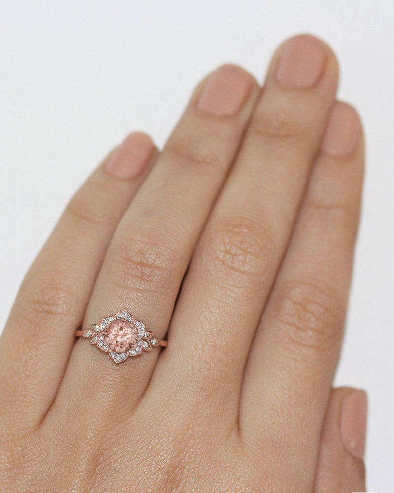 Morganite Engagement Ring, Vintage Lily Ring, Unique Engagement Ring, Leaf Ring, Art Deco Ring, Flower Ring, Pink Morganite Floral Ring image 2