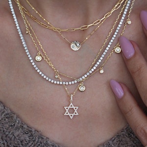 Large Star of David Magen David Diamond Pendant Necklace, Am Israel Chai, Judaica jewelry, Jewish gift, bat mitzvah, gold necklace