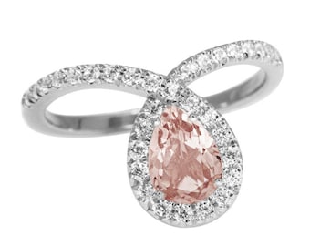 Pear Morganite & Diamond Halo Unique Diamond Engagement Ring, Rose Gold Morganite Engagement Ring, Diamond Halo Ring, Pear Shaped Ring Bliss