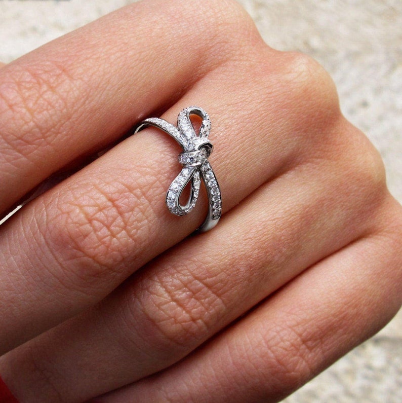 Unique Diamond Wedding Ring, Bow Diamond Ring, Tie The Knot Wedding Diamond Band, Unique right hand diamond ring, Love Knot Diamond Ring image 2