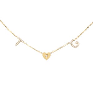 Collar con inicial de diamante, collar personalizado de dos letras, collar de corazón, regalo de aniversario, joyería personalizada