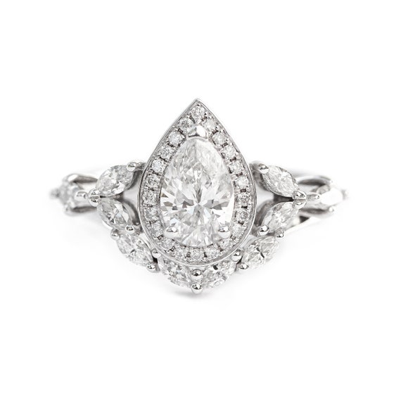 Pear Moissanite Ring Set Unique Engagement Ring Set Bridal | Etsy