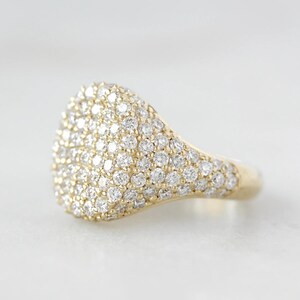 Genuine 14K Solid Gold Diamond Signet Ring, Pinky Ring, Pave Diamond Ring, Statement Jewelry, Gift for Her