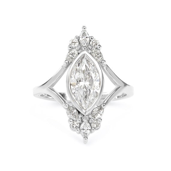 Marquise 1.4 Carat Diamond Unique Engagement Ring Marquise | Etsy