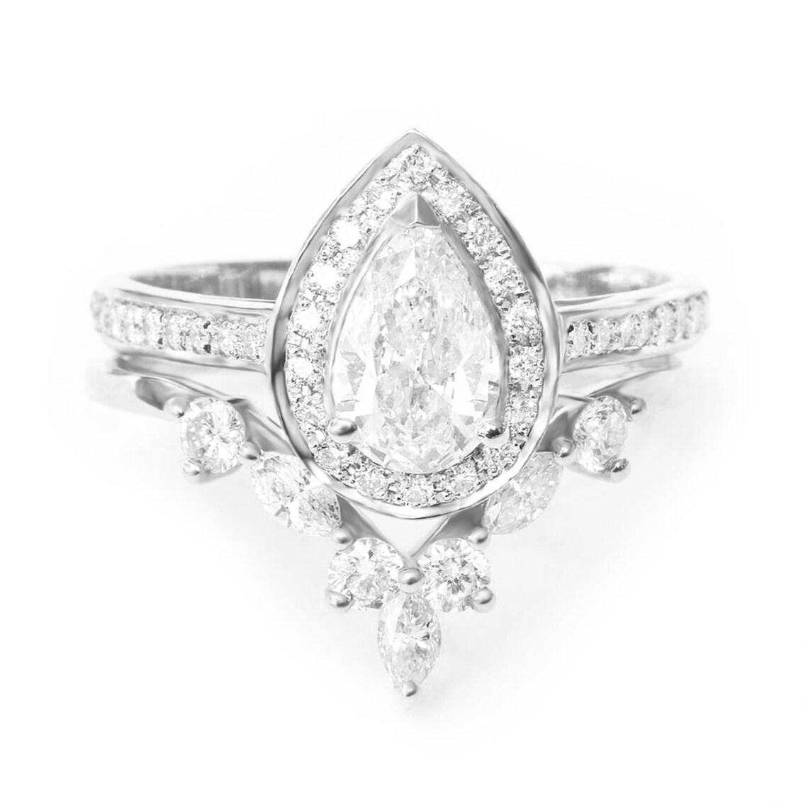 Pear 0.7ct Diamond Engagement Ring Diamond Halo Unique Etsy Canada