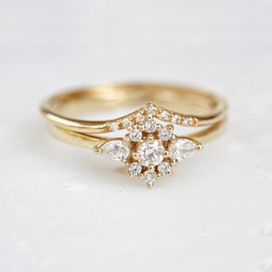 Unique Delicate Diamond Cluster Engagement Ring, Iris Flower Solid Gold ...