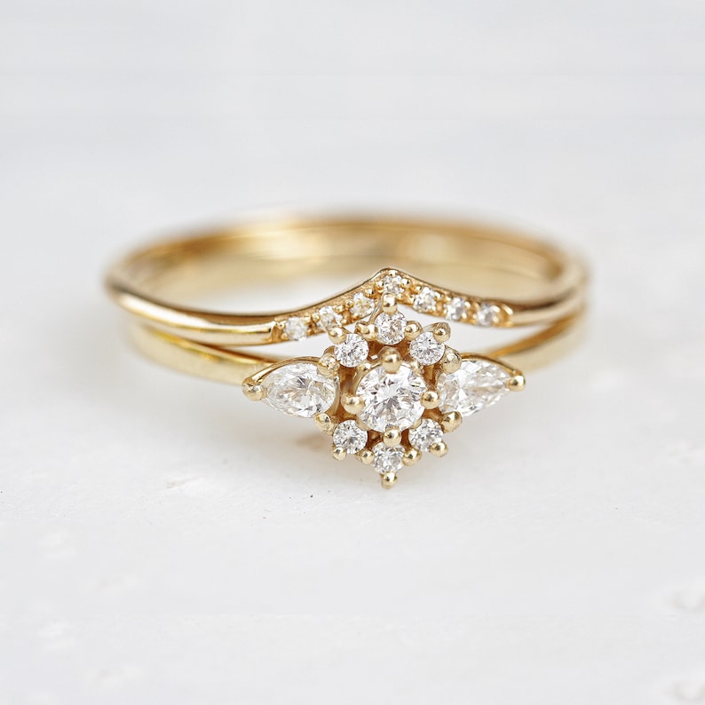 Unique Delicate Diamond Engagement Ring Iris Flower Solid Etsy