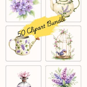 English Tea Party Clipart Bundle - 50 images, Watercolor Garden Tea Set, Bridal Shower Tea Party Decor, Feminine Floral PNGs