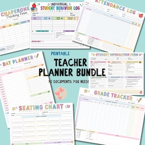 Teacher Paperwork Bundle Printable Planner Organizer Template Gradebook Calendar Log Tracker Substitute Teacher Reading Group