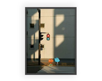 Illustration de passage pour piétons avec jouet et cadre en bois | Art mural ombre urbaine