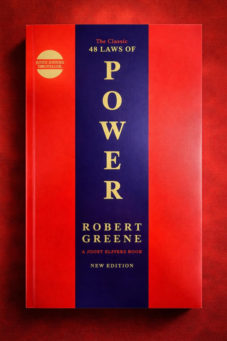 Puede incluir: Un libro de tapa dura titulado "The 48 Laws of Power" de Robert Greene. El libro tiene una cubierta roja con una franja azul vertical en el centro. La palabra "POWER" est&aacute; escrita en letras doradas. Nueva edici&oacute;n.