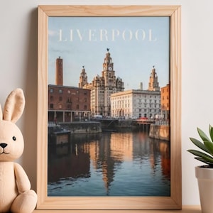 Impression Liverpool Albert Dock Skyline – affiche de voyage vintage au Royaume-Uni (qualité musée), encadré/non encadré