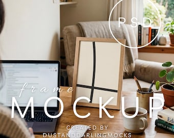 Neutral Desk Frame Mockup, Minimal Styled Stock PSD (Digital Download)