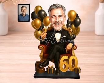 Königliches Geschenk zum 60. Geburtstag für Männer als Karikatur Figur nach Foto