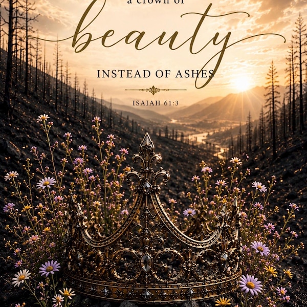 Bellezza al posto della cenere / Isaia 61:3 / Stampa artistica cristiana da parete / Decorazione con versetto biblico / Regalo cristiano per donne / Download di arte con versetti biblici