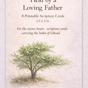 Può includere: Biglietti di scrittura stampabili con il testo "Held by a Loving Father". La carta presenta un'illustrazione ad acquerello di un albero con fiori bianchi. La carta misura 8,9 x 12,7 cm.