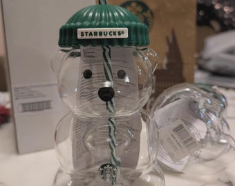 Starbucks Bearista Limited Edition Bear Glass Cold Cup 100% Authentic Rare. 591ml and 20oz