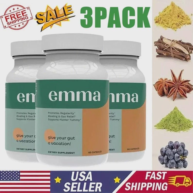 3 Pack Emma Gut Health Supplement 180 Capsules for Bloating Relief & Leaky Gut image 1